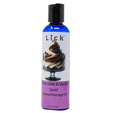 Load image into Gallery viewer, Lick Chocolate Vanilla Swirl Flavored Massage Oil - bottle front view