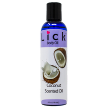 Load image into Gallery viewer, Lick Coconut Scented Body Oil - bottle front view