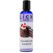 Load image into Gallery viewer, Lick Chocolate Cake Scented Body Oil - bottle front view