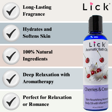 Load image into Gallery viewer, Lick Cherries & Whipped Cream Bath Oil - benefits graphic