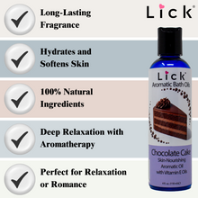 Load image into Gallery viewer, Lick Chocolate Cake Bath Oil - benefits graphic
