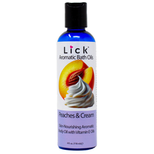 Load image into Gallery viewer, Lick Peaches and Cream Aromatic Bath Oil - bottle front view