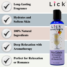 Load image into Gallery viewer, Lick Pina Colada Bath Oil - benefits graphic