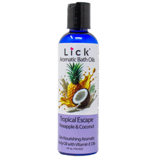 Load image into Gallery viewer, Lick Tropic Escape - Pineapple and Coconut Aromatic Bath Oil - bottle front view