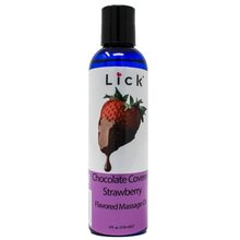 Load image into Gallery viewer, Lick Chocolate Covered Strawberry Flavored Massage Oil - bottle front view