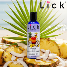 Load image into Gallery viewer, Lick Tropical Coconut and Pineapple Scented Body Oil
