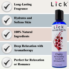 Load image into Gallery viewer, Lick Cherry Bath Oil - benefits graphic
