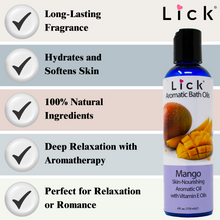 Load image into Gallery viewer, Lick Mango Bath Oil - benefits graphic
