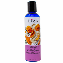 Load image into Gallery viewer, Lick Mango Vanilla Cream Massage Oil - bottle front view
