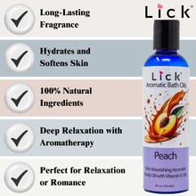 Load image into Gallery viewer, Lick Peach Aromatic Bath Oil - benefits graphic
