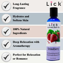 Load image into Gallery viewer, Lick Strawberry Aromatic Bath Oil - benefits graphic
