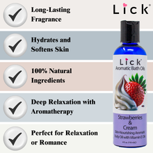 Load image into Gallery viewer, Lick Strawberry Cream Aromatic Bath Oil - benefits graphic
