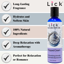 Load image into Gallery viewer, Lick Whipped Cream Aromatic Bath Oil - benefits graphic
